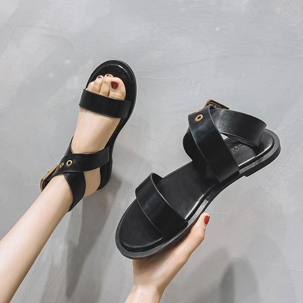 

gladiator sandals women's summer fashion 2021 designer female shoes women casual woman flats black sandal 43