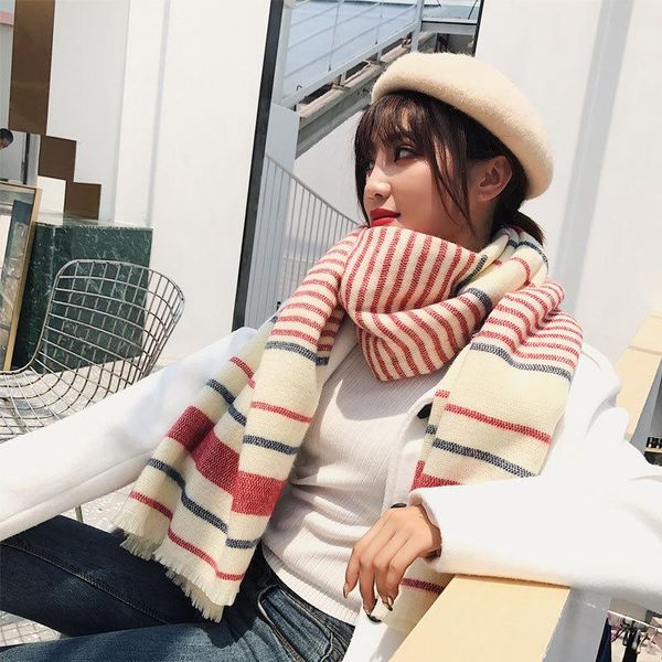 

scarves autumn and winter long thick warm scarf dual-use large shawl student fashion striped, Blue;gray