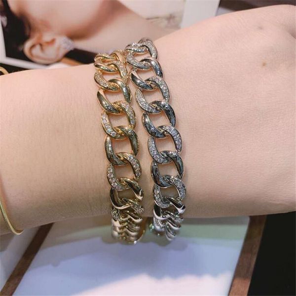 2021 Hip Hop Vintage Modeschmuck 18 Karat Weiß-Schwarz-Goldfüllung Pave Weißer Saphir CZ Diamant Edelsteine Party Punk Frauen Hochzeit Kettenarmband Für Liebhaber Geschenk