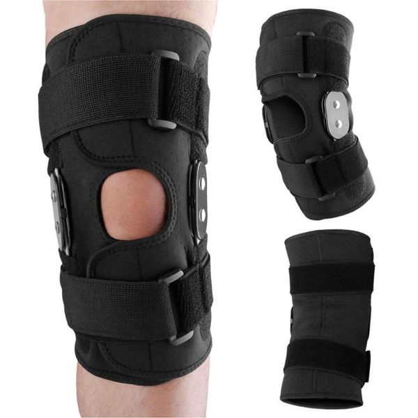 

4sizes adjustable kneelet knee brace patella support protector alloy hinged sports stabilizer kneepad wrap elbow & pads, Black;gray