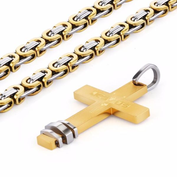 

gold color pendant necklace stainless steel jesus cross byzantine chain men jewelry gift for husband wholesale cn011 necklaces, Silver