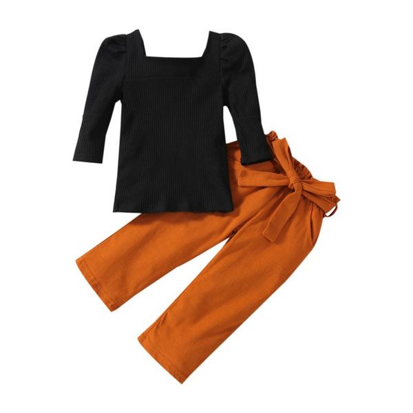 

clothing sets baby girl clothes set black knit pullover orange pants trousers toddler kids children spring fall casual cotton outfit 6m-, White