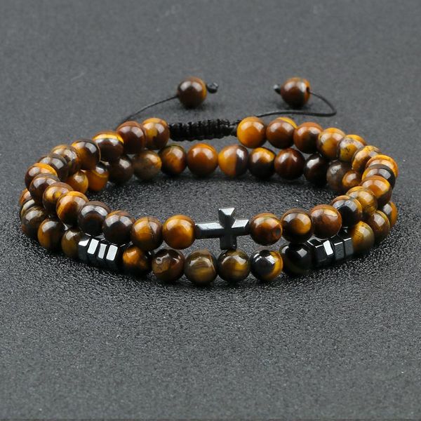 

beaded, strands 2pcs/set natural tiger eye malachite stone beads bracelets handmade adjustable yoga healing women men counple jewelry, Black