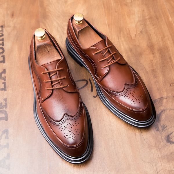 

autumn and winter low men's leather sho formal casual pointed british busins wedding, Black