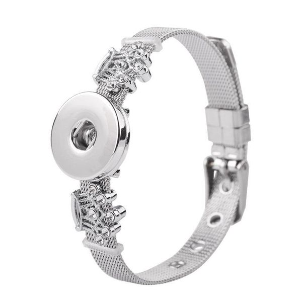 

charm bracelets snap button & bangles jewelry fit 18mm stainless steel rhinestones clover cross bracelet for woman, Golden;silver