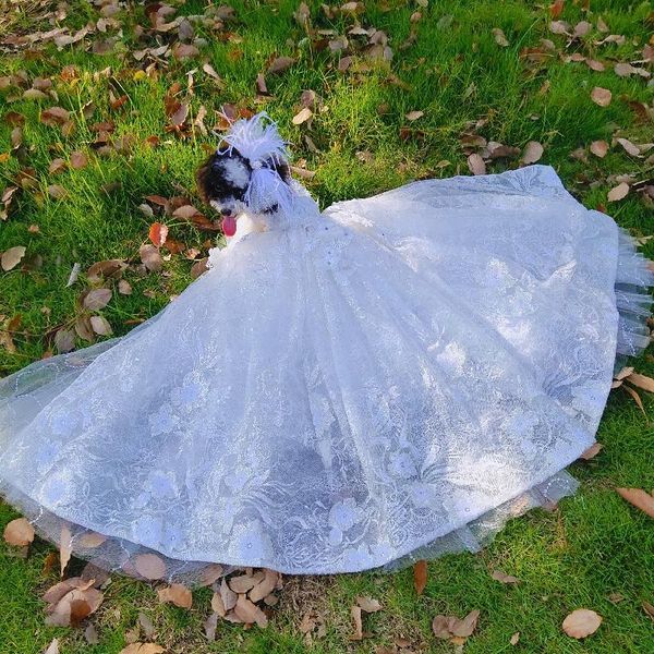 

dog apparel pet luxury embroidery trailing dress for small dogs princess wedding glisten flower sequins puppy clothes chihuahua