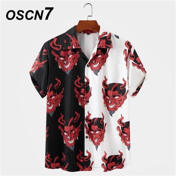 

oscn7 casual printed short sleeve shirt men street hawaii beach oversize women fashion harujuku shirts for men mx016 220224, White;black