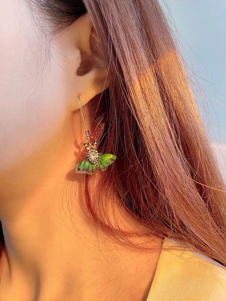 

green butterfly 18k gold plated drop dangle hanging hoop earrings for women acrylic earring bohemian style, Silver