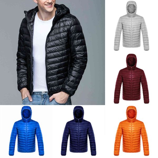 Moda Casual Ultralight Mens Duck Down Casacos Outono Inverno Zíper Fleece Hoodie Outwear Tops Sweater Leve Coat Y1103