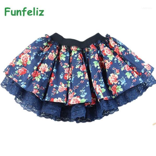 

skirts funfeliz tutu skirt girl spring summer girls floral print pettiskirt saia for children clothing 2-10t1, Blue