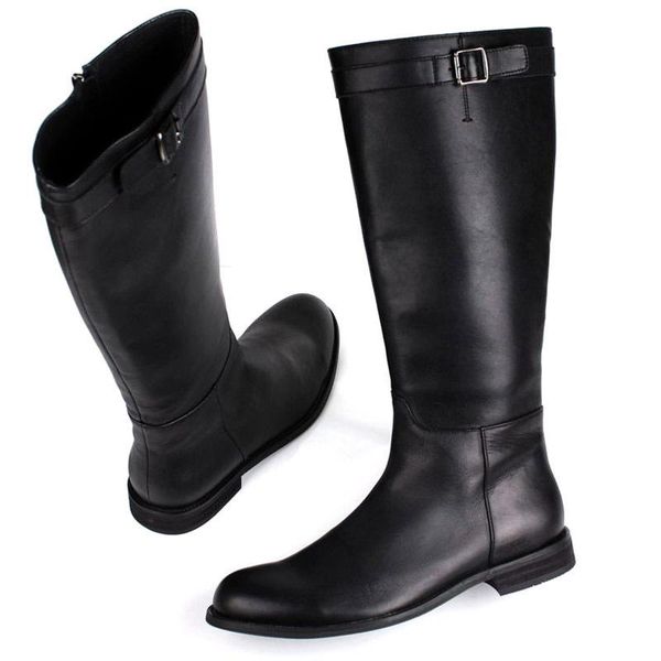 

boots brand zip mens knee high british style genuine leather motorcycle fashion winter shoes botas masculina 38-44, Black