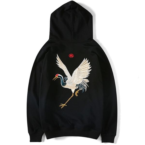 

spring clothes national chinese style embroidery xianhechao brand loose student couple pullover men's hoodie trend, Black