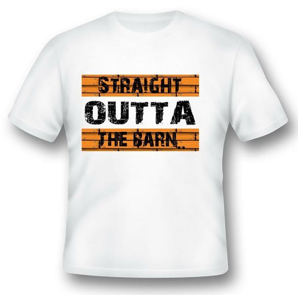 

straight outta the barn funny humor black or white tee, White;black