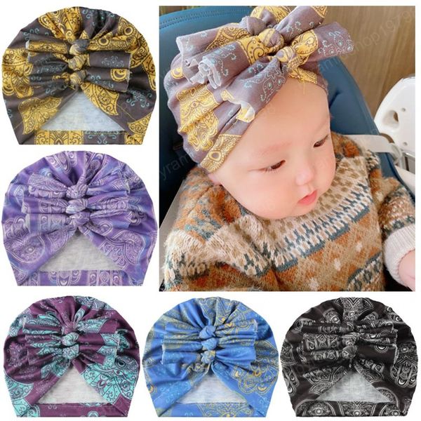 

fashion printing bows turban hats newborn baby sweet beanie caps girls pgraphy props soft hat toddler children casual beanies head bands, Yellow