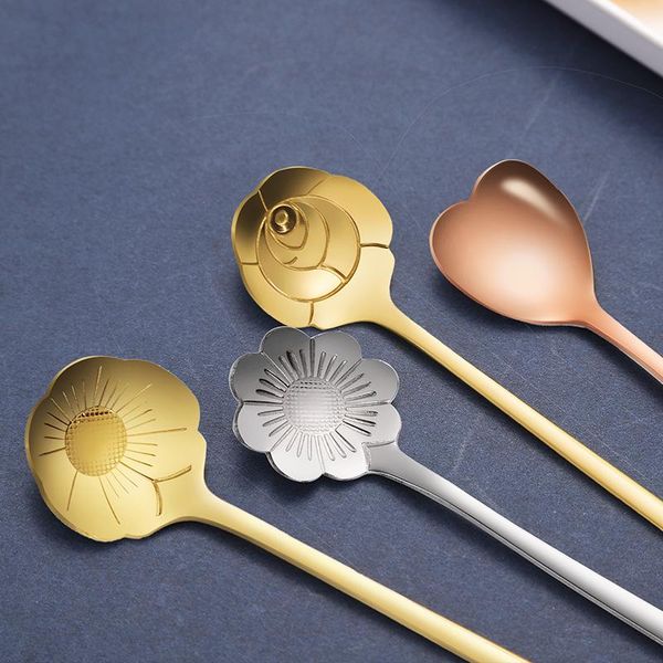 

spoons stainless steel tableware cherry spoon mixing korean creative long handle ice cute bar coffee dessert