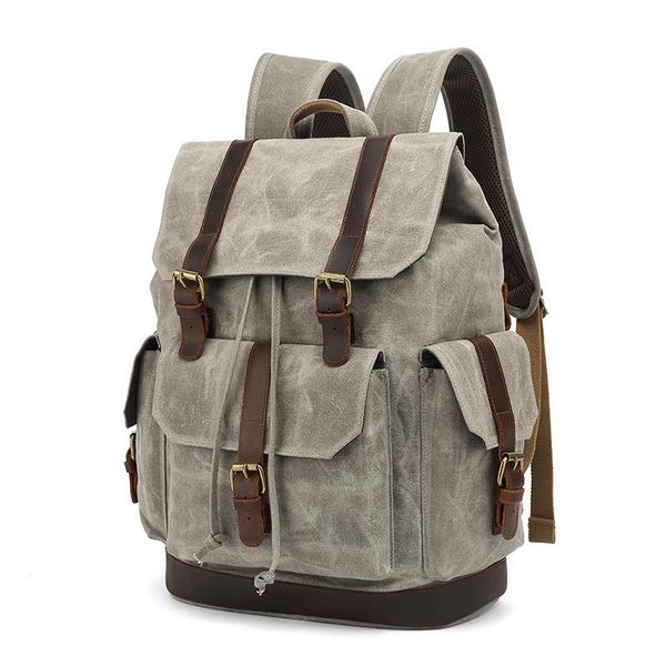 

backpack crazy horse leather casual men's travel oil wax canvas bag