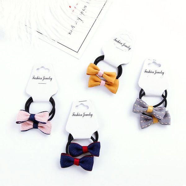 

set children girl cute small hairband plaid print striped solid bow elastic hair band fashion tie accessories, Slivery;white