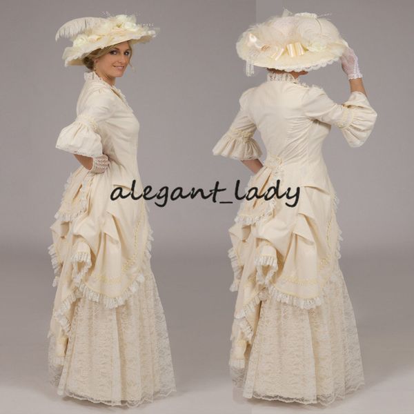 

19 century victorian regency prom dresses with long sleeve 1860s civil war revolutionary lace-up halloween cosplay evening dress, Black