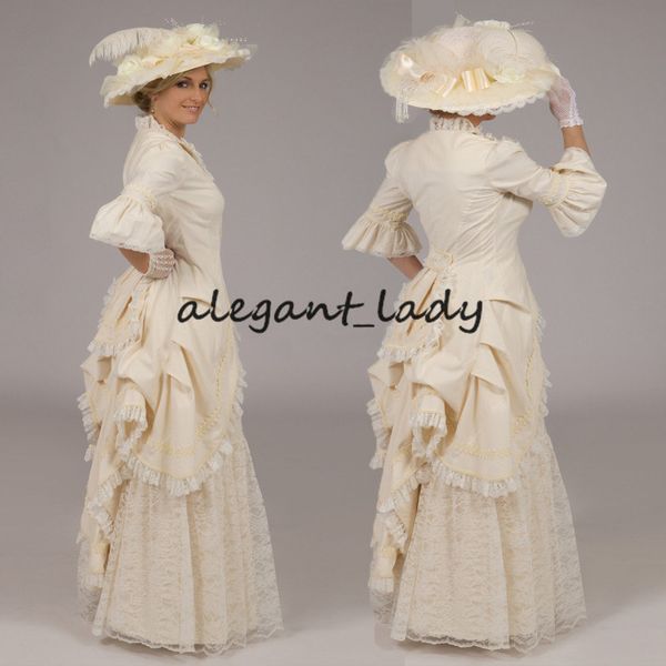 19 século Victorian Regency vestidos de baile com manga longa 1860s guerra civil revolucionária lace-up Halloween vestido de noite cosplay