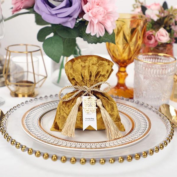 

gift wrap 10pcs/30pcs golden advanced practical candy packaging wedding bag baby shower velvet for packaing