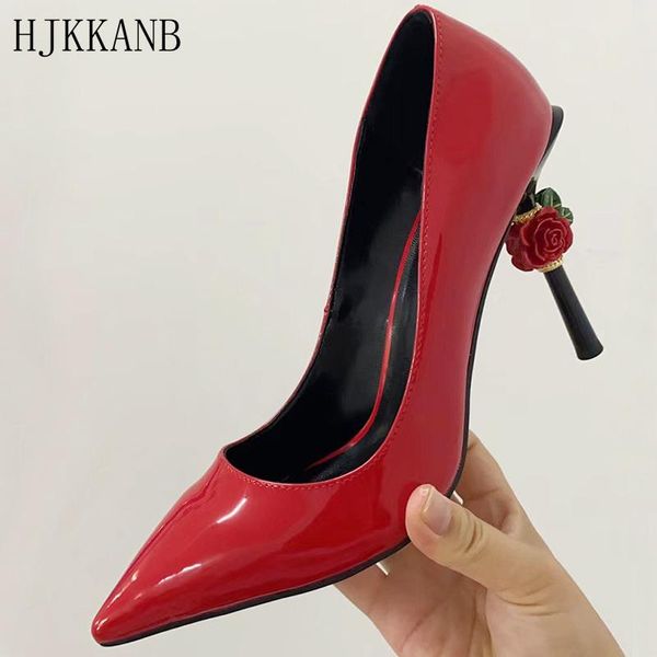 

dress shoes retro red pointed toe thin high heel women rose flower pumps fashion outdoor single party female, Black