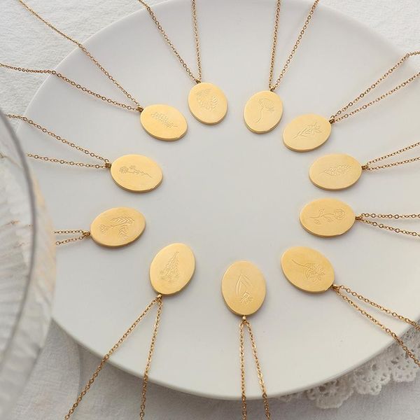 

pendant necklaces flower for women stainless steel gold plated 12 months birthstone necklace 2021 bohemian jewelry gift, Silver