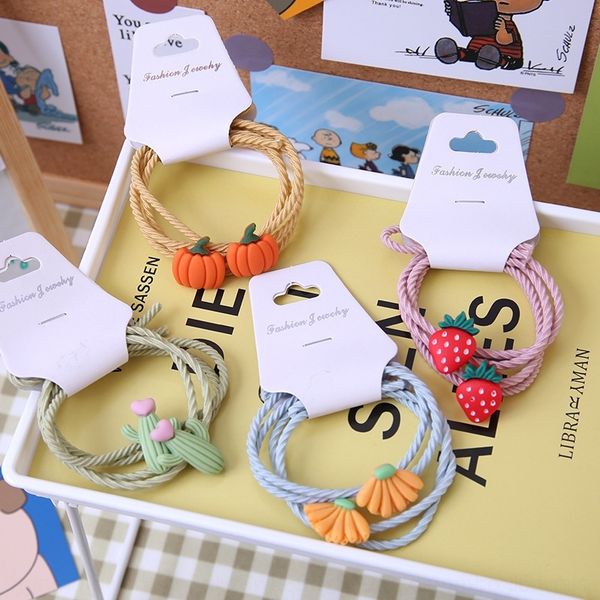 

cou korean version ins fruit cartoon cute girl's heart tied circle rubber band accessories high rubber band hair rope elastic hair rope, Slivery;white
