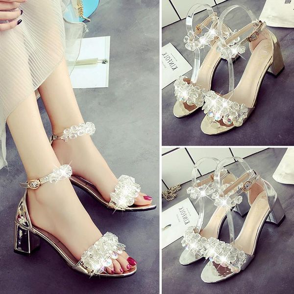 

dress shoes 2021 fashion women sandals crystal square heel summer casual high, Black