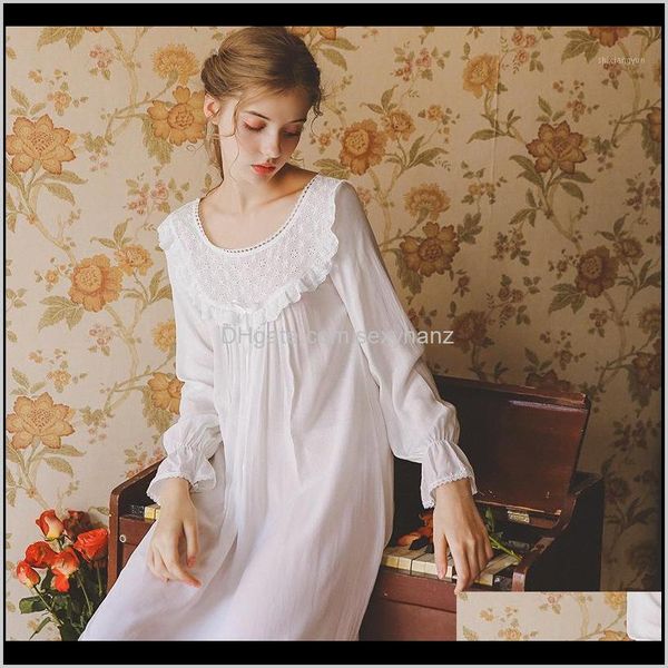 Womens Outono Sleepwear Manga Longa Camisola Menina Mulheres Nighty Branco Nightdress Ladies Nightwear Casa Dress Confortável1 Pshdt Irbi8