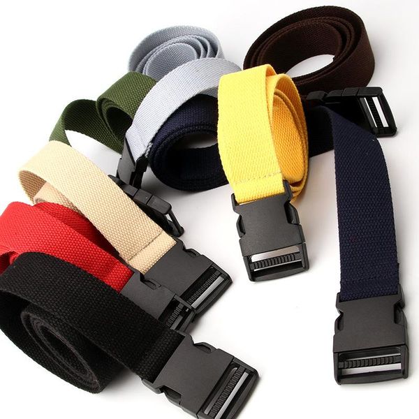 

belts men women canvas belt leisure causal metal-plastic release buckle outdoor military training pant, Black;brown