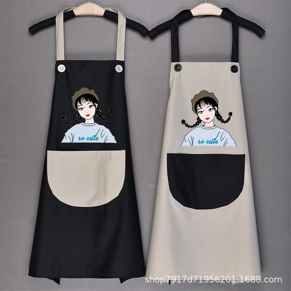 

household kitchen apron female waterproof oil resistant waist women printed overalls fabric bib with pocket home cleaning tool aprons