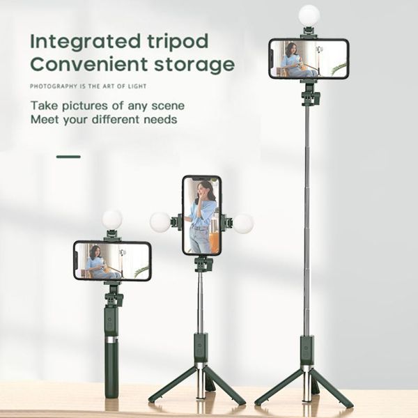 

selfie monopods 2 in 1 wireless bluetooth stick foldable mini tripod with fill light shutter remote control for phone huawei