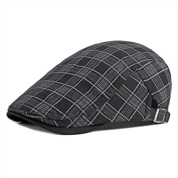 

mens casual checked hat berets cotton blend caps for spring summer autumn, Blue;gray