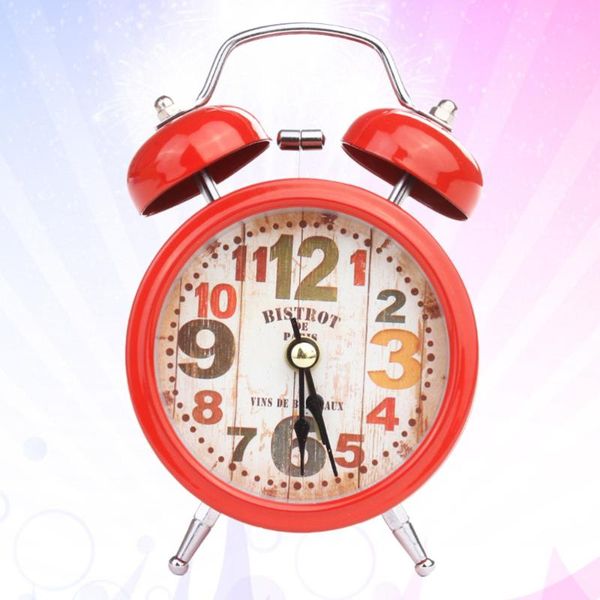 

other clocks & accessories creative metal small alarm clock deskvintage ring bell kids without battery (red)