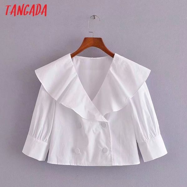 

women retro white oversize collar lantern sleeve chic female short blouse shirt 3h287 210416