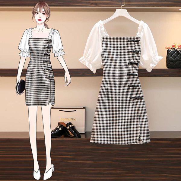 

casual dresses dress women clothes summer chubby sister large women's clothing age reduction temperament cover belly show thin improved, Black;gray