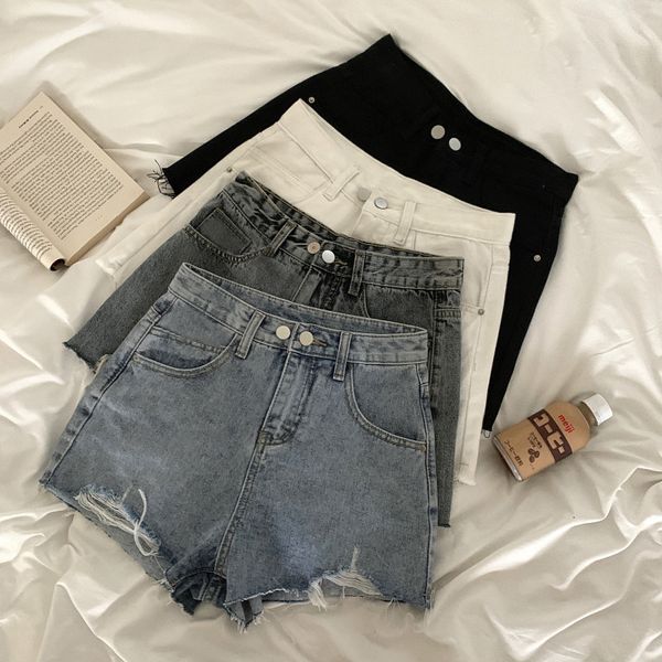 

women's shorts denim spring summer 2021 new hole high waist show thin and loose wide leg a-line super pants, White;black