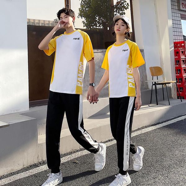 

women's t-shirt 2021 summer collision color academic style couples dress class clothes clothing, White
