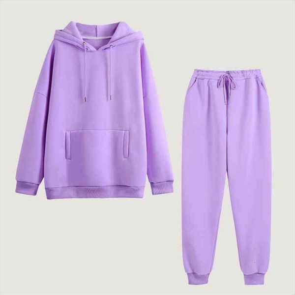 

hoodie 2 pieces set women autumn solid oversized sweatshirt set long sleeve fleece long pants casual tracksuit suit, White