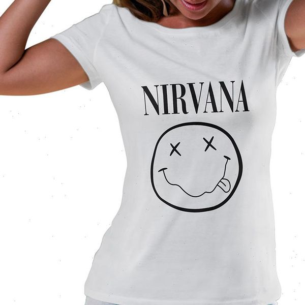 

womens t shirt nirvana hip hop womans summer rock band harajuku printed comfortable street clothing loose o neck top, White