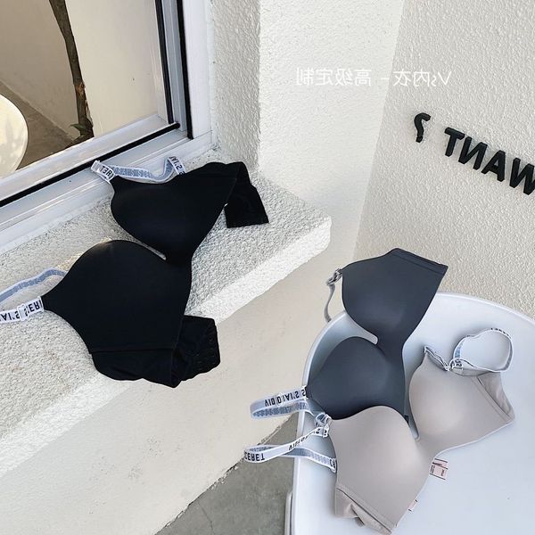 

weimi vs letter bra small chest without steel ring gathered and adjusted comfortable cloud feeling cotton underwear, Red;black