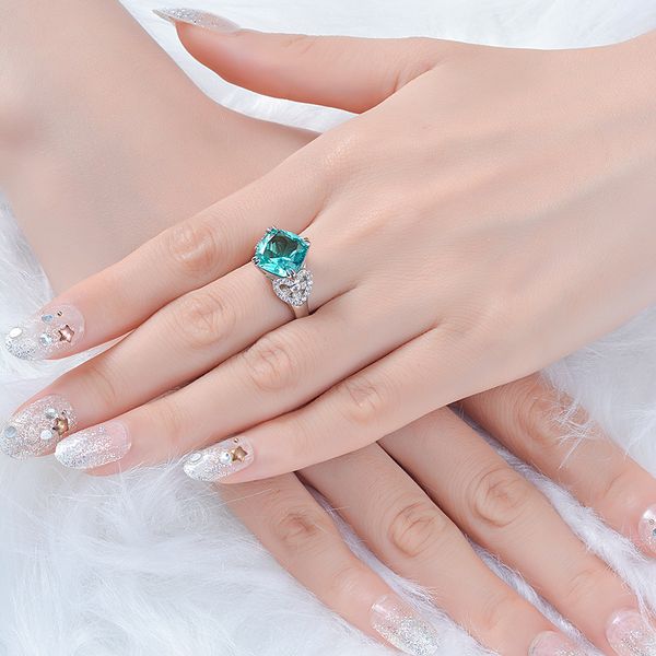 

vintage 5ct emerald diamond ring 100% original 925 sterling silver wedding band rings for women bridal promise jewelry gift, Slivery;golden