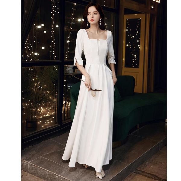 

elegant white evening dress temperament formal party dance noble full length slim gown ethnic clothing, Red