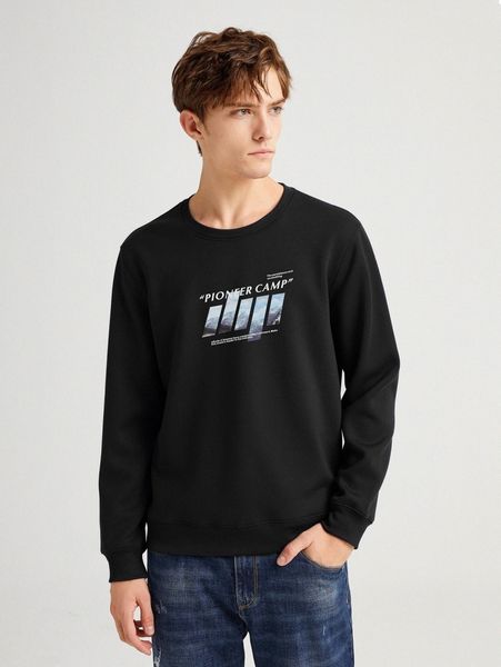 

men slogan and mountain print pullover c8ig#, Black