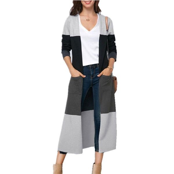 

women's sweaters 2021 autumn cardigan women long sleeve striped printed casual elbow patchwork knitted sweater plus size outerwear, White;black