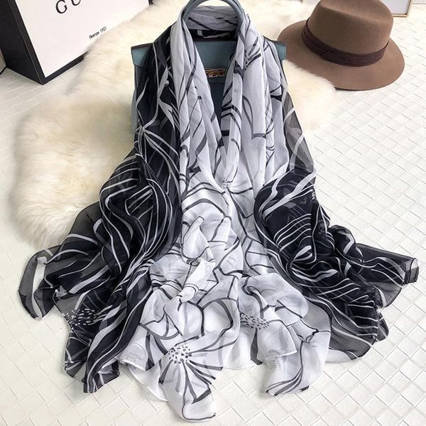 

scarves 2021 fashion console wrinkle scarf chiffon spring stripe printed sunscreen shawl soft summer spray long 140*170cm, Blue;gray