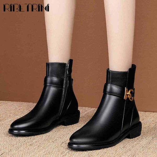 

boots large size 33-43 ladies brand ankle shoes woman genuine leather british med heel boots women, Black