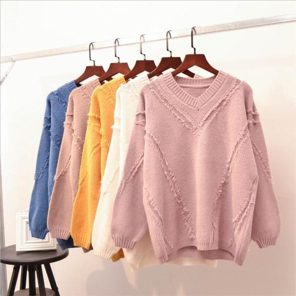 

women's sweaters 2021 spring and autumn korean version of the women sweater v-neck pullover shirt short paragraph long sleeve loose wil, White;black