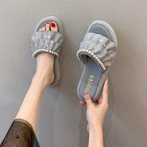 

slippers casual beach shoes sequined beaded women's crystal women, Black