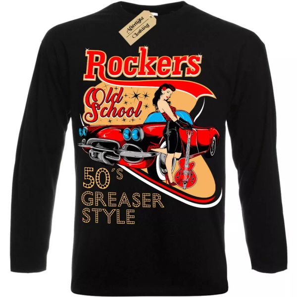 

rockeros camiseta 50s greaser oldschool manga larga para hombre, White;black